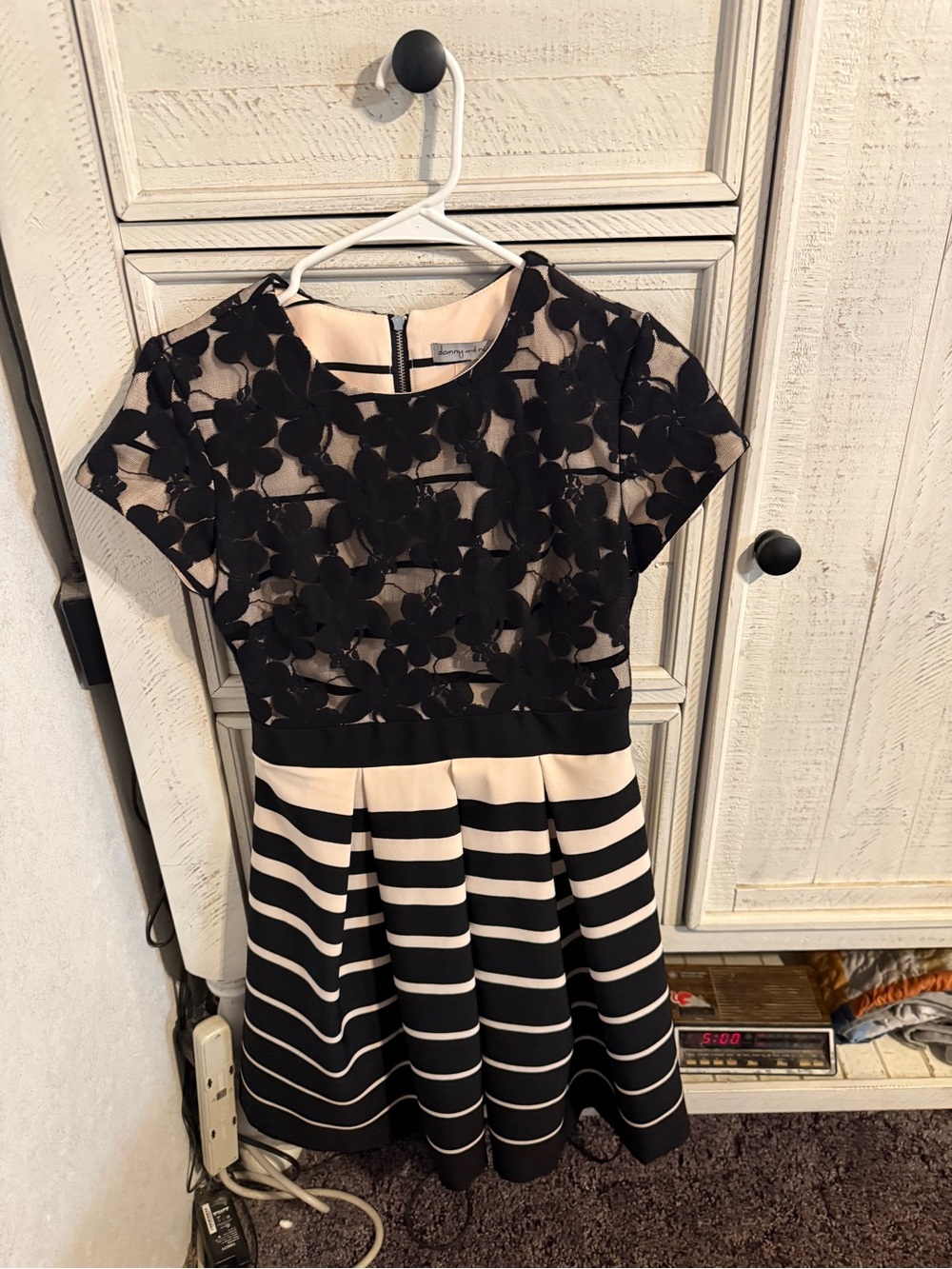 Danny & Nicole Black and Cream Floral Lace Fit & Flare Midi Dress